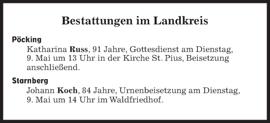 Traueranzeige von Bestattungen vom 09.05.2023 von Süddeutsche Zeitung