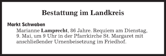 Traueranzeige von Bestattungen vom 09.05.2023 von Süddeutsche Zeitung