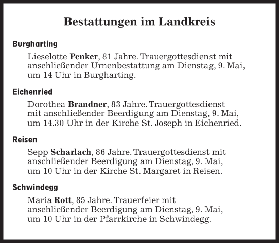 Traueranzeige von Bestattungen vom 09.05.2023 von Süddeutsche Zeitung