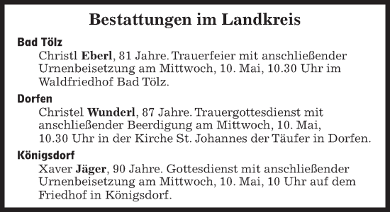 Traueranzeige von Bestattungen vom 10.05.2023 von Süddeutsche Zeitung