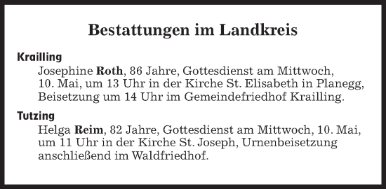 Traueranzeige von Bestattungen vom 10.05.2023 von Süddeutsche Zeitung