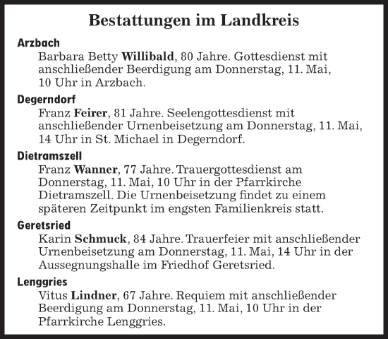 Traueranzeige von Bestattungen vom 11.05.2023 von Süddeutsche Zeitung