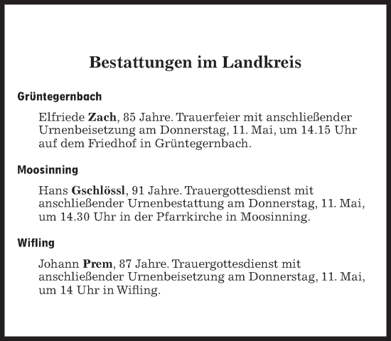 Traueranzeige von Bestattungen vom 11.05.2023 von Süddeutsche Zeitung