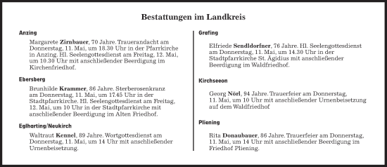 Traueranzeige von Bestattungen vom 11.05.2023 von Süddeutsche Zeitung