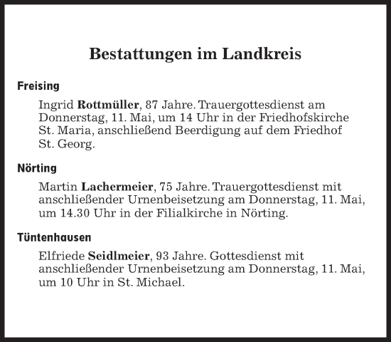 Traueranzeige von Bestattungen vom 11.05.2023 von Süddeutsche Zeitung