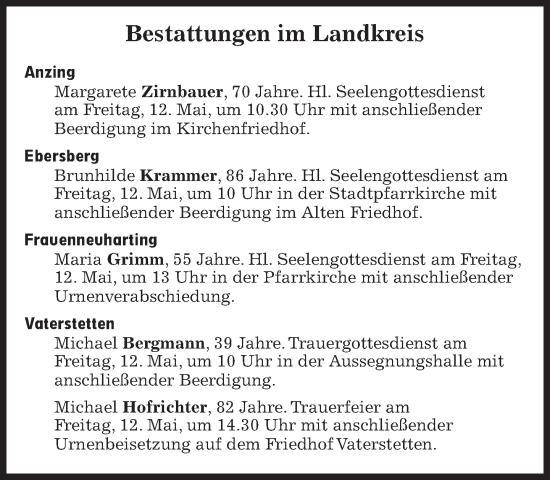 Traueranzeige von Bestattungen vom 12.05.2023 von Süddeutsche Zeitung