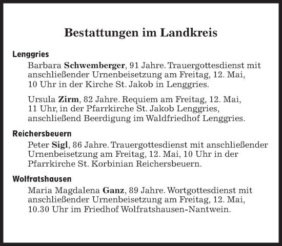 Traueranzeige von Bestattungen vom 12.05.2023 von Süddeutsche Zeitung