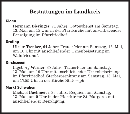 Traueranzeige von Bestattungen vom 13.05.2023 von Süddeutsche Zeitung