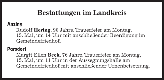 Traueranzeige von Bestattungen vom 15.05.2023 von Süddeutsche Zeitung