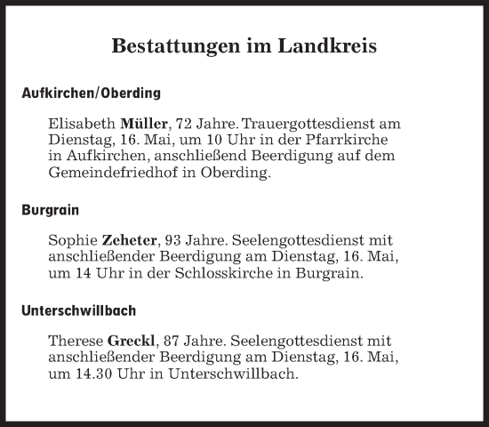 Traueranzeige von Bestattungen vom 16.05.2023 von Süddeutsche Zeitung