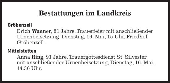 Traueranzeige von Bestattungen vom 16.05.2023 von Süddeutsche Zeitung