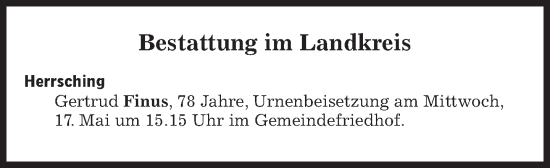 Traueranzeige von Bestattungen vom 17.05.2023 von Süddeutsche Zeitung