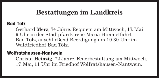 Traueranzeige von Bestattungen vom 17.05.2023 von Süddeutsche Zeitung