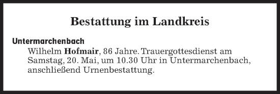 Traueranzeige von Bestattungen vom 20.05.2023 von Süddeutsche Zeitung