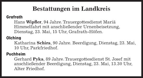 Traueranzeige von Bestattungen vom 23.05.2023 von Süddeutsche Zeitung