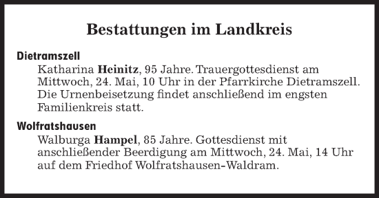 Traueranzeige von Bestattungen vom 24.05.2023 von Süddeutsche Zeitung