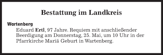 Traueranzeige von Bestattungen vom 25.05.2023 von Süddeutsche Zeitung