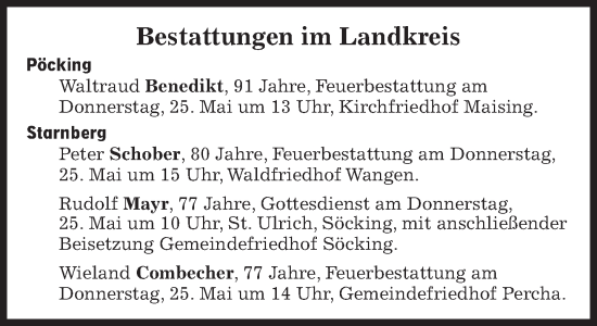 Traueranzeige von Bestattungen vom 25.05.2023 von Süddeutsche Zeitung