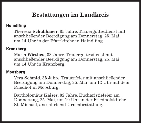 Traueranzeige von Bestattungen vom 25.05.2023 von Süddeutsche Zeitung