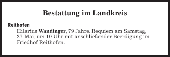 Traueranzeige von Bestattungen vom 27.05.2023 von Süddeutsche Zeitung