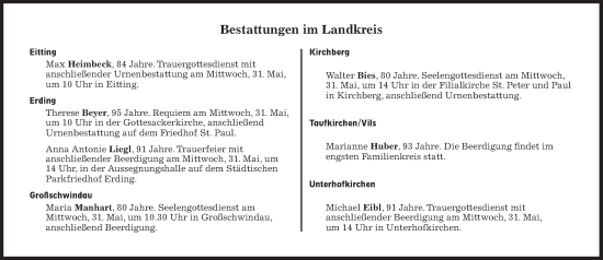 Traueranzeige von Bestattungen vom 31.05.2023 von Süddeutsche Zeitung