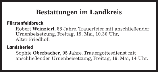 Traueranzeige von Bestattungskalender vom 19.05.2023 von Süddeutsche Zeitung