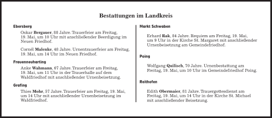 Traueranzeige von Bestattungskalender vom 19.05.2023 von Süddeutsche Zeitung