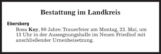 Traueranzeige von Bestattungskalender vom 22.05.2023 von Süddeutsche Zeitung