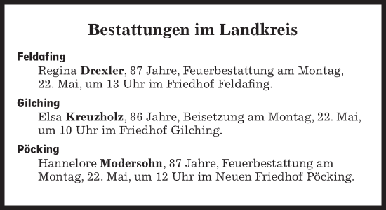 Traueranzeige von Bestattungskalender vom 22.05.2023 von Süddeutsche Zeitung