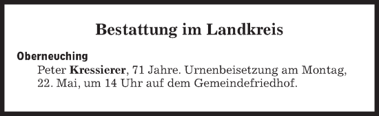 Traueranzeige von Bestattungskalender vom 22.05.2023 von Süddeutsche Zeitung