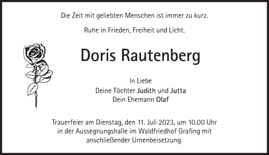 Traueranzeige von Doris Rautenberg von Süddeutsche Zeitung