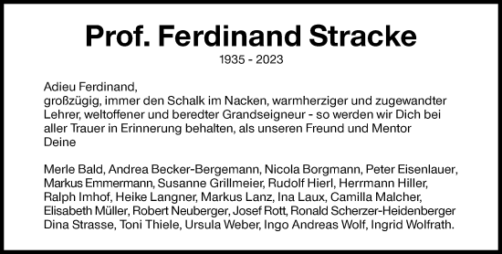 Traueranzeige von Ferdinand Stracke von Süddeutsche Zeitung