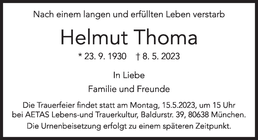  Traueranzeige für Helmut Thoma vom 13.05.2023 aus Süddeutsche Zeitung
