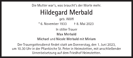 Traueranzeige von Hildegard Merbald von Süddeutsche Zeitung