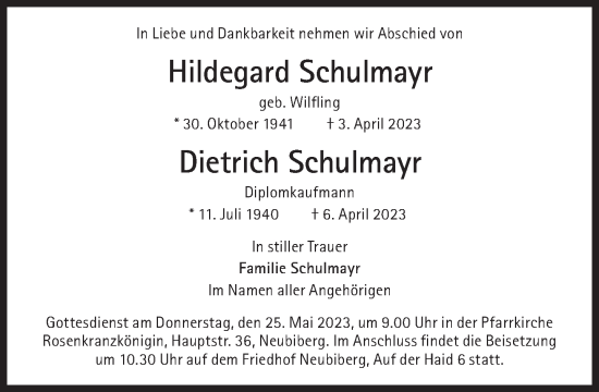 Traueranzeige von Hildegard  Schulmayr von Süddeutsche Zeitung