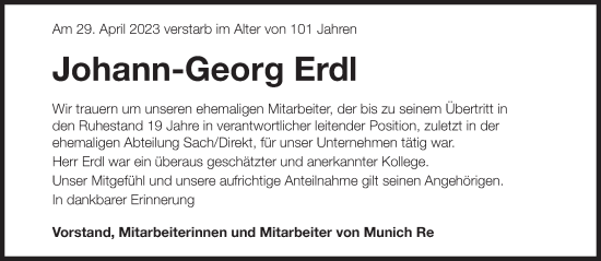 Traueranzeige von Johann-Georg Erdl  von Süddeutsche Zeitung