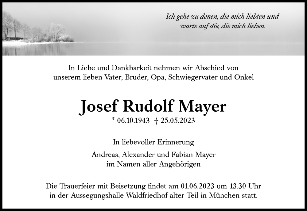  Traueranzeige für Josef Rudolf Mayer vom 27.05.2023 aus Süddeutsche Zeitung