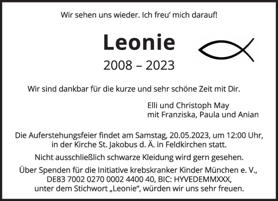 Traueranzeige von Leonie  von Süddeutsche Zeitung