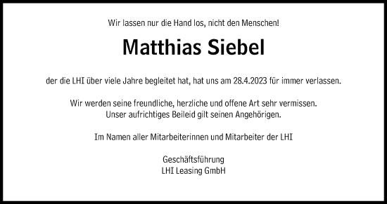 Traueranzeige von Matthias Siebel von Süddeutsche Zeitung