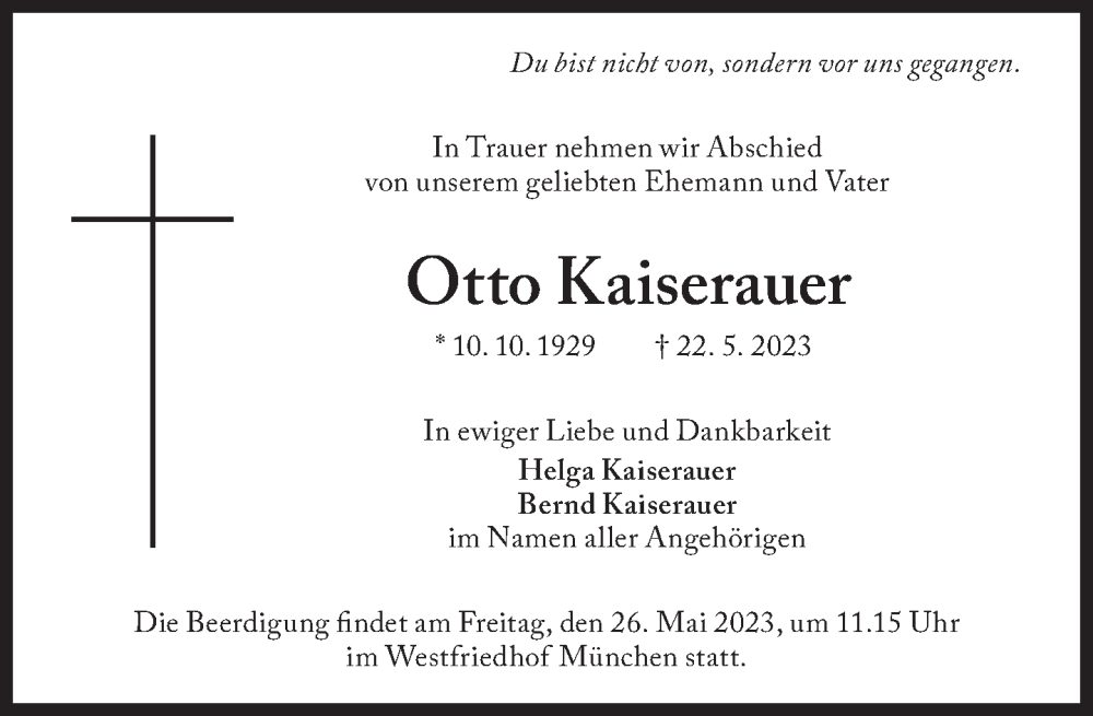  Traueranzeige für Otto Kaiserauer vom 25.05.2023 aus Süddeutsche Zeitung