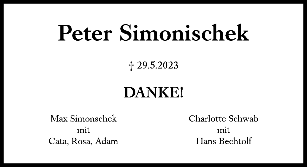  Traueranzeige für Peter  Maria Simonischek vom 01.06.2023 aus Süddeutsche Zeitung