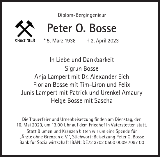 Traueranzeige von Peter O. Bosse von Süddeutsche Zeitung