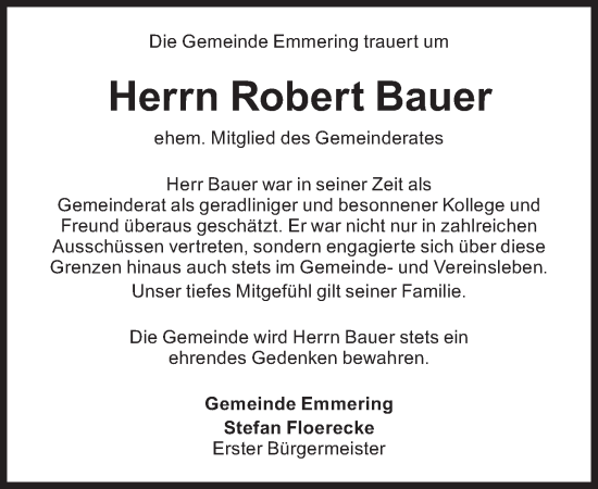 Traueranzeige von Robert Bauer von Süddeutsche Zeitung