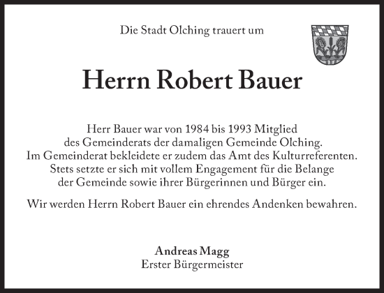 Traueranzeige von Robert Bauer von Süddeutsche Zeitung