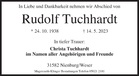 Traueranzeige von Rudolf Tuchhardt von Süddeutsche Zeitung