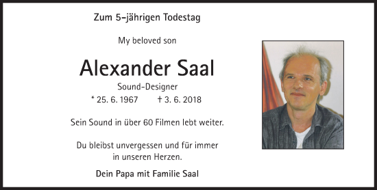 Traueranzeige von Alexander Saal von Süddeutsche Zeitung