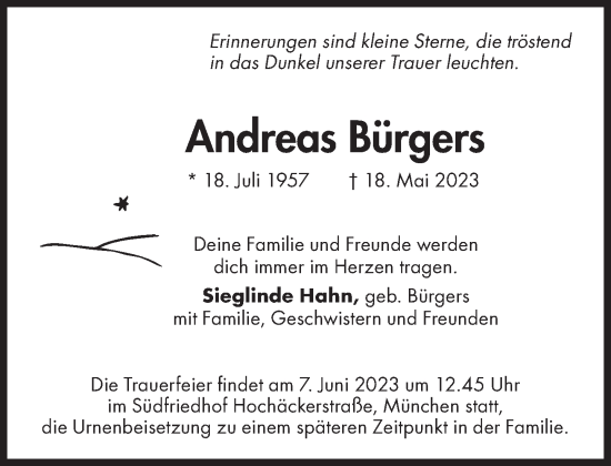 Traueranzeige von Andreas Bürgers von Süddeutsche Zeitung
