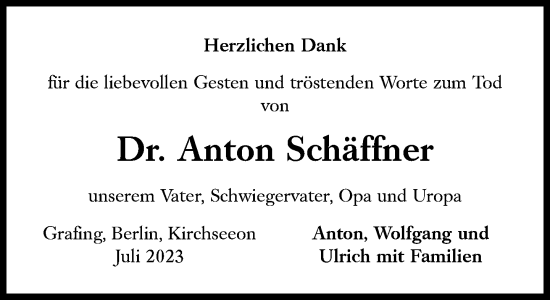 Traueranzeige von Anton Schäffner von Süddeutsche Zeitung