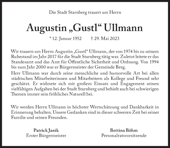 Traueranzeige von Augustin Ullmann von Süddeutsche Zeitung