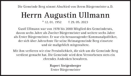 Traueranzeige von Augustin Ullmann von Süddeutsche Zeitung